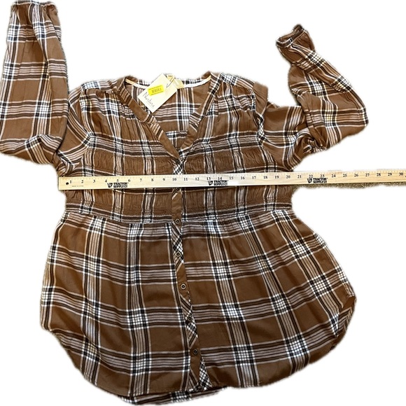 Westbound Brown Tartan Plaid Button Front Top size XL - Picture 7 of 12